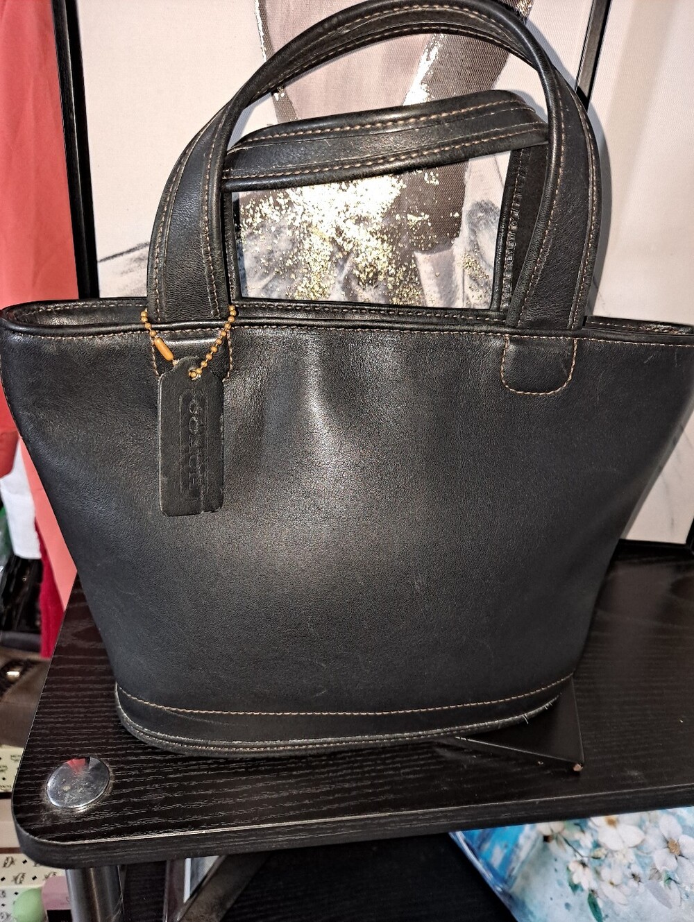 Coach Black Blecker Leather Tote with Top Handles